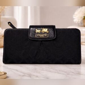 Coach Madison Horse & Carriage Wallet Black Pink Op Art Slim Long Tote Handbag